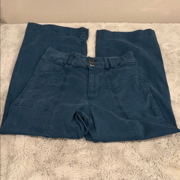 Anthropologie Pilcro The Skipper High Rise Cropped Wide Leg Pants Teal Blue 26P - Picture 3 of 13